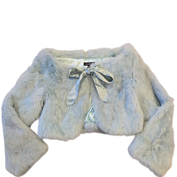 Bebe Y2K Soft Blue Rabbit Fur Bolero Jacket Size Small